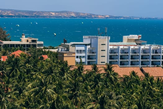 MUI NE, VIETNAM - CIRCA MARCH 2017: View of the resort area in Mui Ne in Vietnam from the top of the roof of the hotel