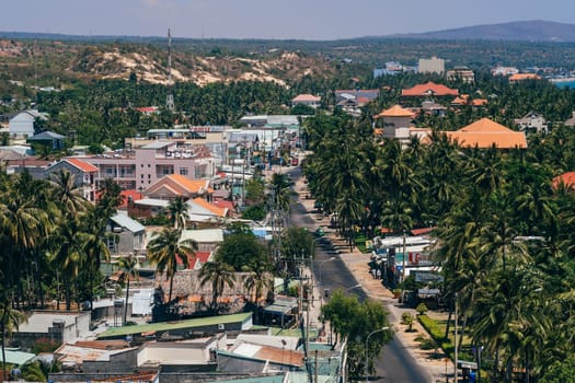 MUI NE, VIETNAM - CIRCA MARCH 2017: View of the resort area in Mui Ne in Vietnam from the top of the roof of the hotel