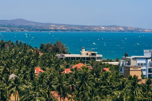 MUI NE, VIETNAM - CIRCA MARCH 2017: View of the resort area in Mui Ne in Vietnam from the top of the roof of the hotel