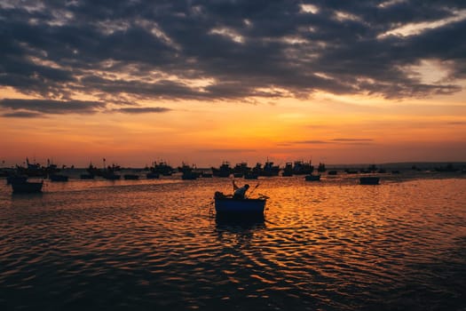traditional boats for sea fishing in Vietnam in Mui Ne
