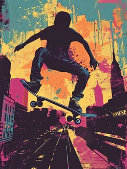 A man skillfully balances on a skateboard while riding on top of a rail in an urban setting.