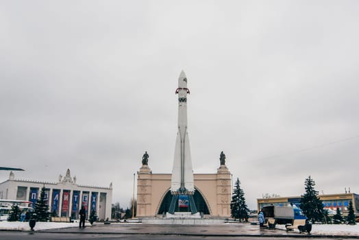 MOSCOW, RUSSIA - DECEMBER 25, 2016: VDNH, Monument to Soviet rocket Vostok in Moscow, VVC. Russia
