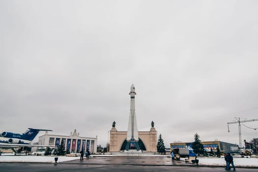 MOSCOW, RUSSIA - DECEMBER 25, 2016: VDNH, Monument to Soviet rocket Vostok in Moscow, VVC. Russia