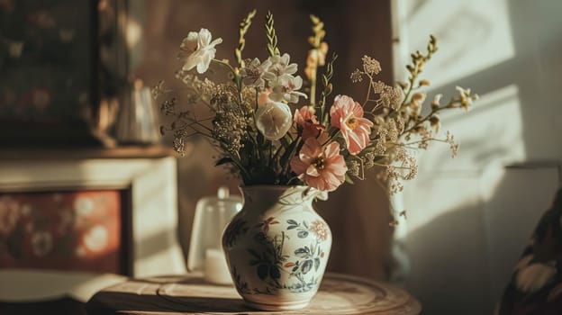 Spring flowers in vintage vase, beautiful floral arrangement, home decor, wedding and florist design