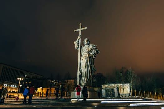 MOSCOW, RUSSIA - DECEMBER 23, 2016: Monument to Holy Prince Vladimir the Great on Borovitskaya Square near the Kremlin, Moscow