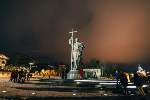 MOSCOW, RUSSIA - DECEMBER 23, 2016: Monument to Holy Prince Vladimir the Great on Borovitskaya Square near the Kremlin, Moscow