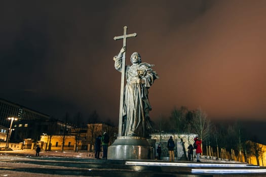 MOSCOW, RUSSIA - DECEMBER 23, 2016: Monument to Holy Prince Vladimir the Great on Borovitskaya Square near the Kremlin, Moscow