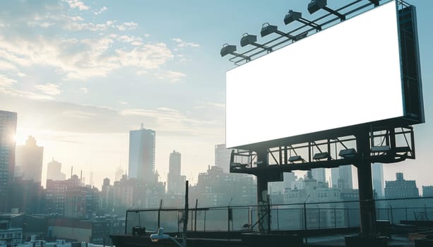 A large billboard with a city skyline in the background by AI generated image.