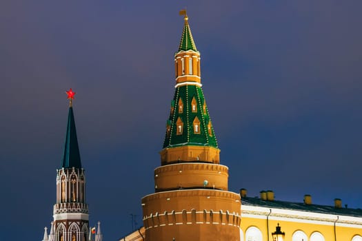 Tower on red Square in Moscow, Russia in the winter evening