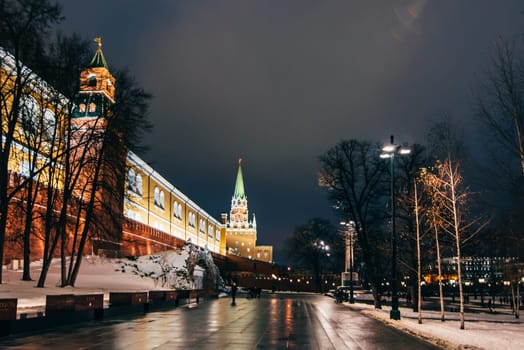 Tower on red Square in Moscow, Russia in the winter evening