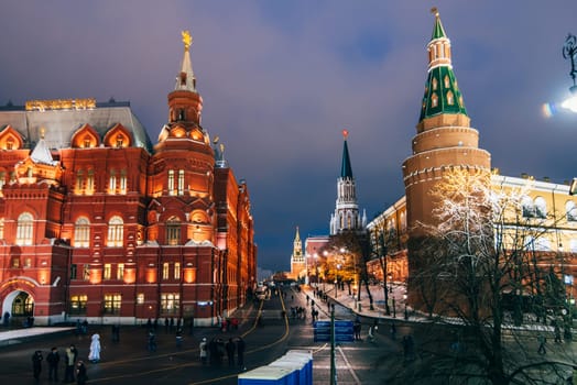 MOSCOW, RUSSIA - DECEMBER 23, 2016: Red Square and State Historical Museum, Moscow, Russia. Winter evening