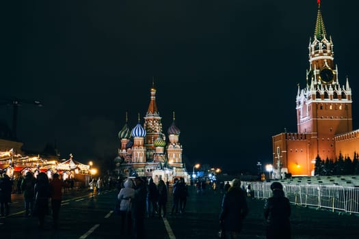 MOSCOW, RUSSIA - DECEMBER 23, 2016: St Basil's cathedral on Red Square, Moscow, Russia. Winter night