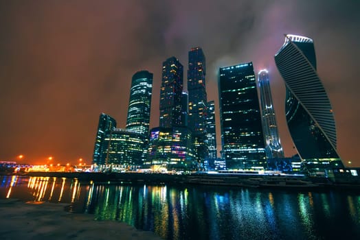 Moscow-city. Moscow International Business Center at night. Russia