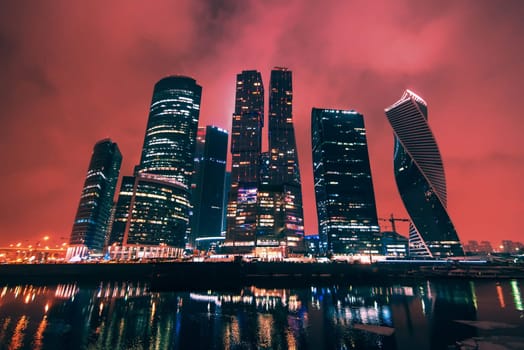 MOSCOW, RUSSIA - DECEMBER 25, 2016: Moscow-city. Moscow International Business Center at night. Russia