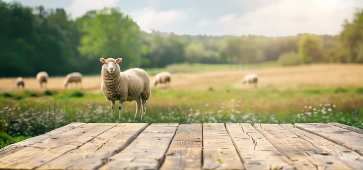 A group of sheep are grazing in a field by AI generated image.