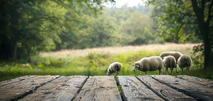 A group of sheep are grazing in a field by AI generated image.