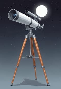 The telescope, a symbol of curiosity, stands elegantly in this illustration, beckoning the mysteries of the cosmos.