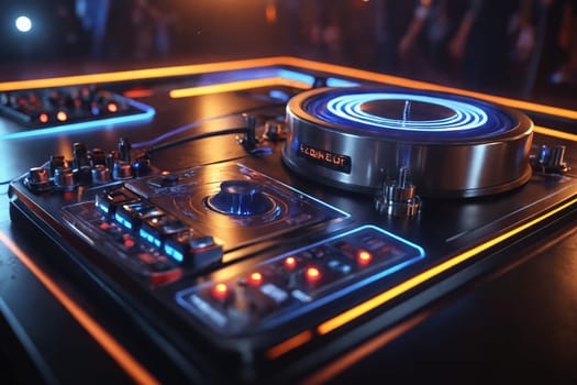 With an inviting glow, this DJ mixer image captures the essence of night-life music control. Perfect for podcast promotion, DJ-tech advertisement, or music event planning