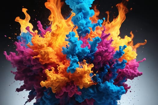 This image stunningly displays an explosion of colorful ink, creating a dynamic visual pause. Perfect for diverse settings like modern art blogs, creative workshops, paint manufacturers, or art therapy sessions.