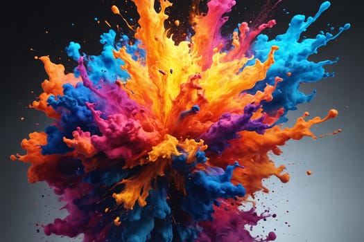 Witness a fabulous explosion of vibrant inks erupting against a black canvas. This abstract art image is suitable for art galleries, education in art mediums, or promoting art supplies.