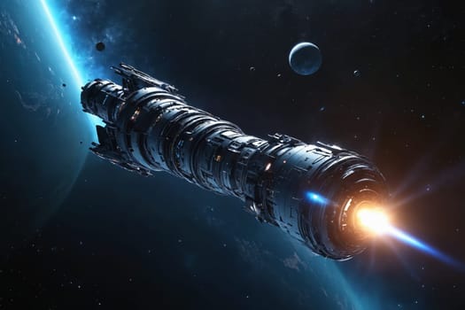 This image showcases an artist's rendition of a high-tech spaceship, ideal for science fiction websites, space-themed game promotions, or artists aiming for a futuristic vibe.