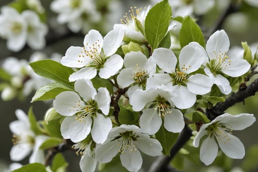 Freshness and tenderness of white apple flowers on a spring breeze.