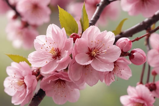 A captivating close-up of cherry blossoms in full bloom, showcasing the delicate beauty of these iconic spring flowers.