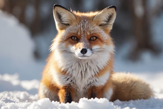 Sunlight dances on the snow, spotlighting a red fox in its serene, frosty domain.