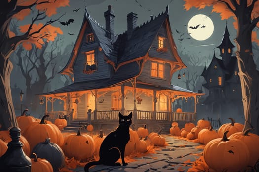 This devilishly delightful image, which features a black cat sitting in front of a Halloween-decorated house, paints a classic picture of this exciting holiday.