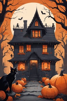 This devilishly delightful image, which features a black cat sitting in front of a Halloween-decorated house, paints a classic picture of this exciting holiday.