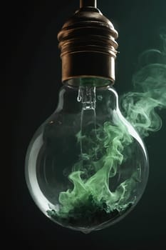 This image mesmerizes with green smoke inside a light bulb, resembling a potent elixir encapsulated within a transparent vessel.