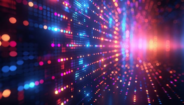 A colorful, glowing, and abstract image of a lighted wall with many dots by AI generated image.