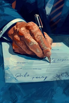 A man is writing on a piece of paper with a pen. Concept of importance and seriousness, as the man is writing something that could be significant or meaningful