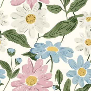 Beautiful Summer Delicate Floral Seamless Pattern. Pastel Pink and Green Wild Flowers Background Texture. Ai generated