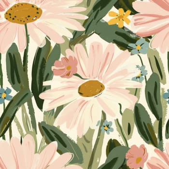 Beautiful Summer Delicate Floral Seamless Pattern. Pastel Pink and Green Wild Flowers Background Texture. Ai generated