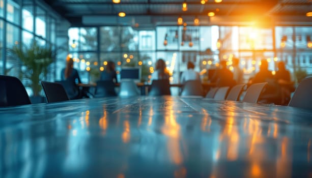 A group of people are sitting around a table in a restaurant by AI generated image.