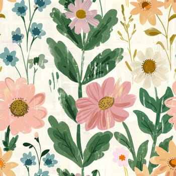 Beautiful Summer Delicate Floral Seamless Pattern. Pastel Pink and Green Wild Flowers Background Texture. Ai generated