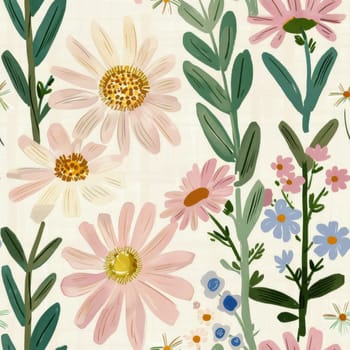 Beautiful Summer Delicate Floral Seamless Pattern. Pastel Pink and Green Wild Flowers Background Texture. Ai generated