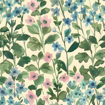 Beautiful Summer Delicate Floral Seamless Pattern. Pastel Pink and Green Wild Flowers Background Texture. Ai generated