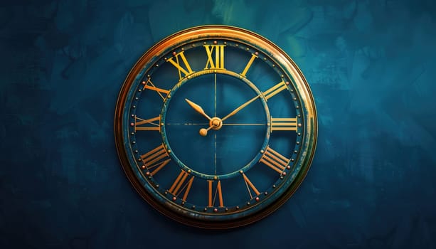 A clock with roman numerals on it is set at 12:00 by AI generated image.