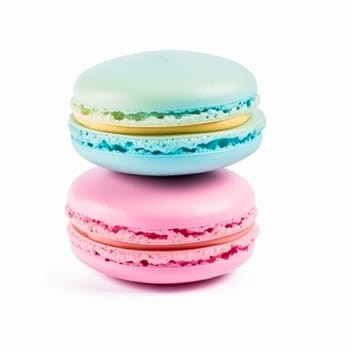 Macarons macaroons isolated on white background, cream pastel chic cafe dessert, sweet food and holiday cake for luxury confectionery, post-processed, generative ai