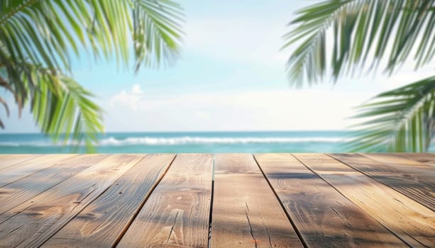 A beach scene with palm trees and a clear blue ocean by AI generated image.