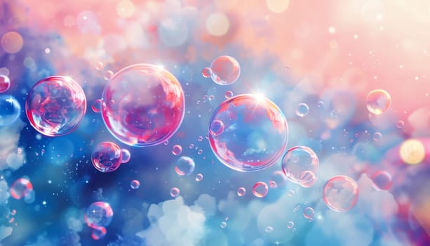 A colorful background of bubbles with a pink and blue hue by AI generated image.