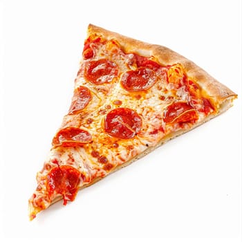 Pizza slice isolated on white background, online delivery from pizzeria, take away and fast food concept