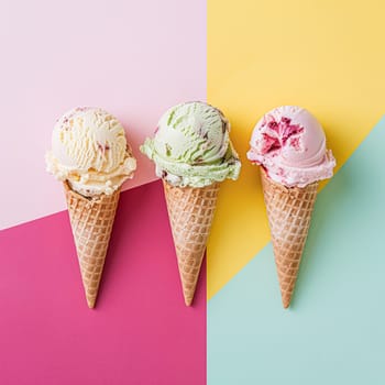 Ice cream colourful summer treat, sweet dessert in summertime, holiday food idea