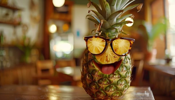 A pineapple wearing sunglasses and a smile by AI generated image.