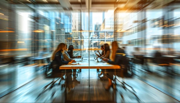 A group of people are sitting around a table in a restaurant by AI generated image.