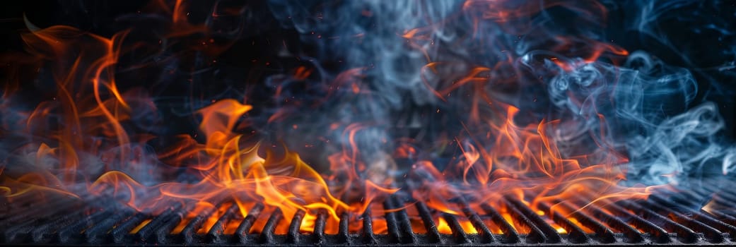 A grill with a lot of smoke and fire coming out of it by AI generated image.