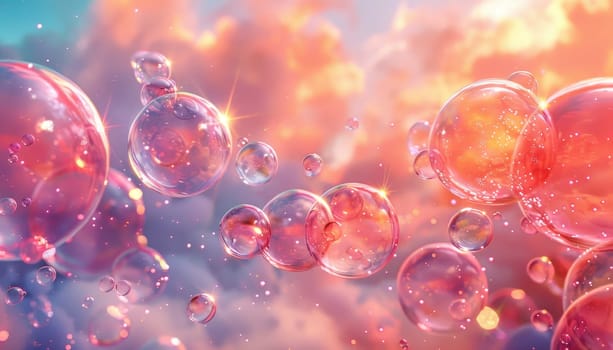 A colorful background of bubbles with a pink and blue hue by AI generated image.