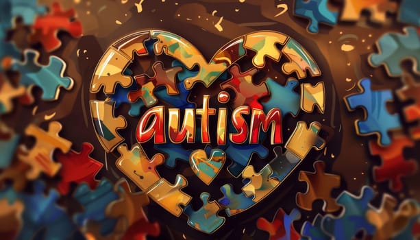 A puzzle heart with the word Autism written on it by AI generated image.